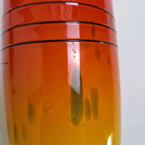 FIFTH AVENUE Crystal Art Glass Vase 12" Orange Yellow Red Black w White Interior - Picture 10 of 11